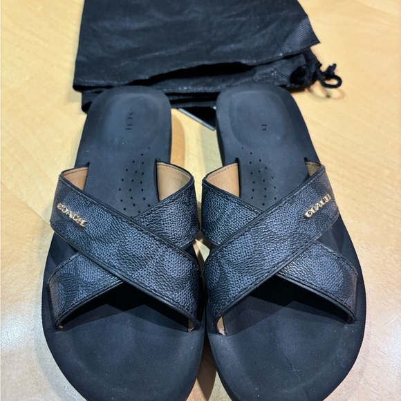 AUTHENTIC COACH Janine Leather Upper, Foam Logo Monogrammed Slides Sandals - Picture 8 of 11